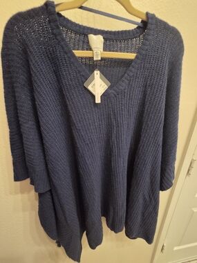 Nordstrom Halogen Cashmere V-Neck Cozy Knit Women's Sweater Poncho - Blue